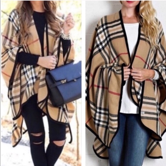 Accessories - Chic Plaid  Check Cape Shawl Wrap Poncho